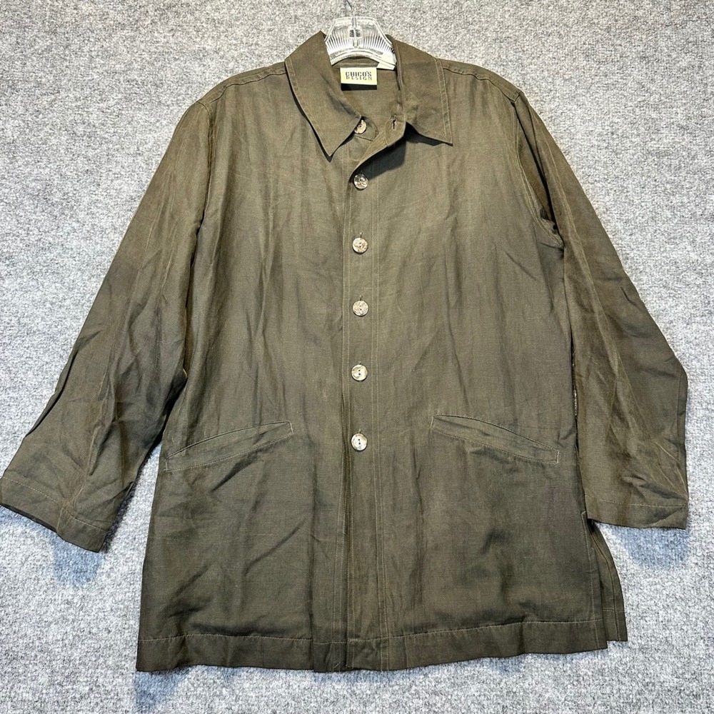 Chico's Design Silk Linen Jacket Womens Size 0 Olive Green Utility Minimalist